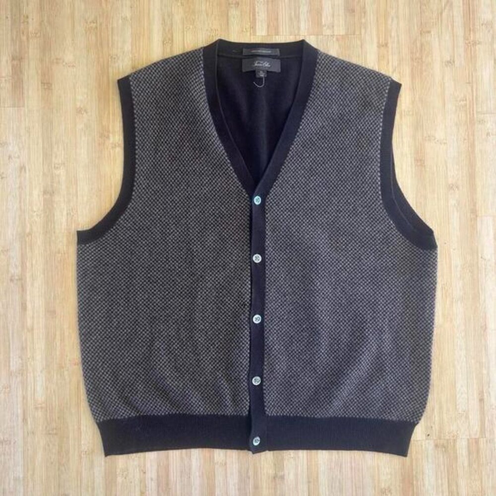 Tasso Ella Men’s Vintage Cashmere Vest XL Brown Tan Subtle Print Classic